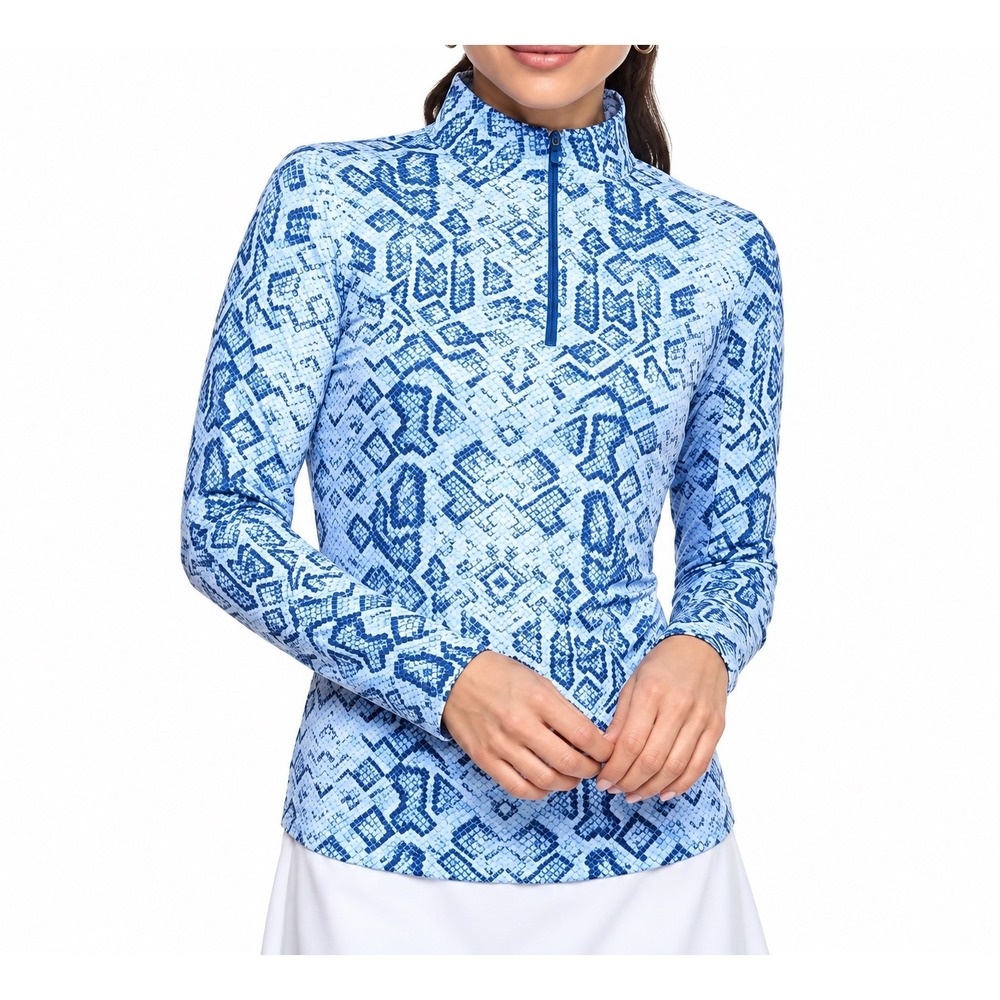 IBKUL Womens Top Sun Protective UPF 50 Cooling Long Sleeve Iggy Print Blue  XL